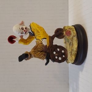 Vintage Clown Figurine Clown on Bike Waving Resin on Wood